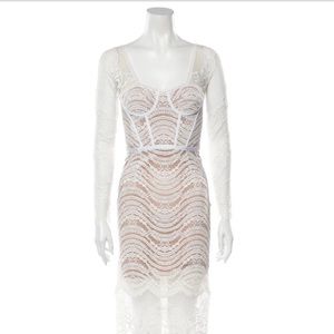 White lace dress with nude slip